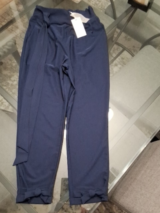 Grace Karin Pants - Grace Karin Women Navy Tie-Waist Dress Pants with Cuff Bows